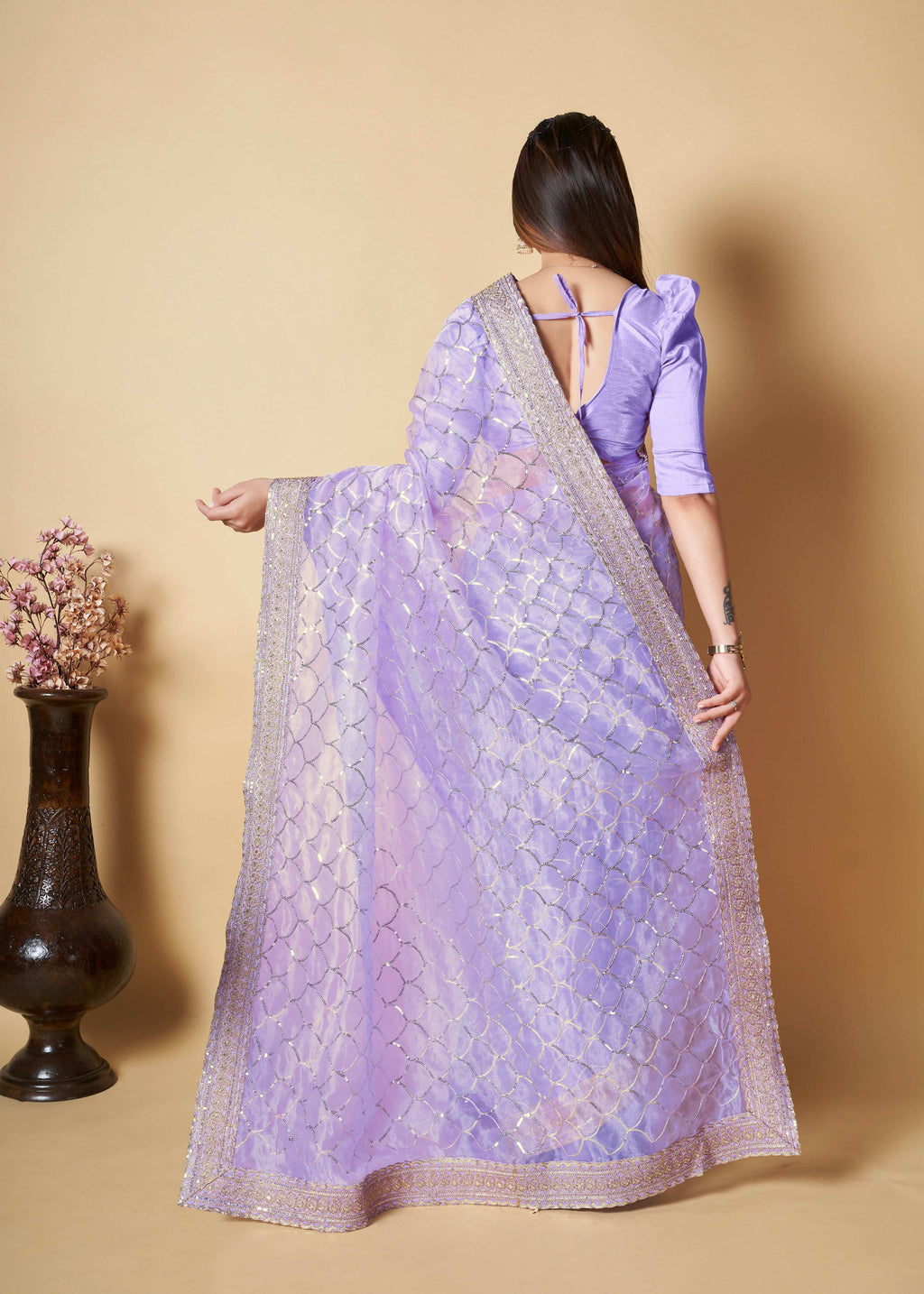Vamsee Nirja Lavender Organza Saree