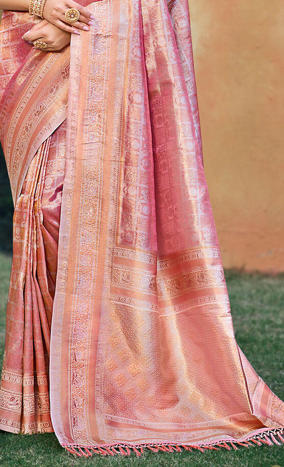 Sangam Prints Pastel Pink Kanjivaram Silk Woven Work Traditional Saree