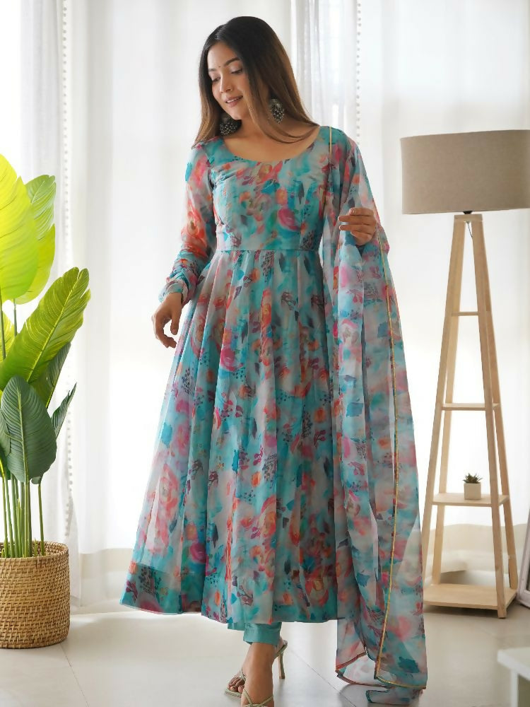 Joban Fashion Sky Kurta Set Organza Sequin Embroidery Work
