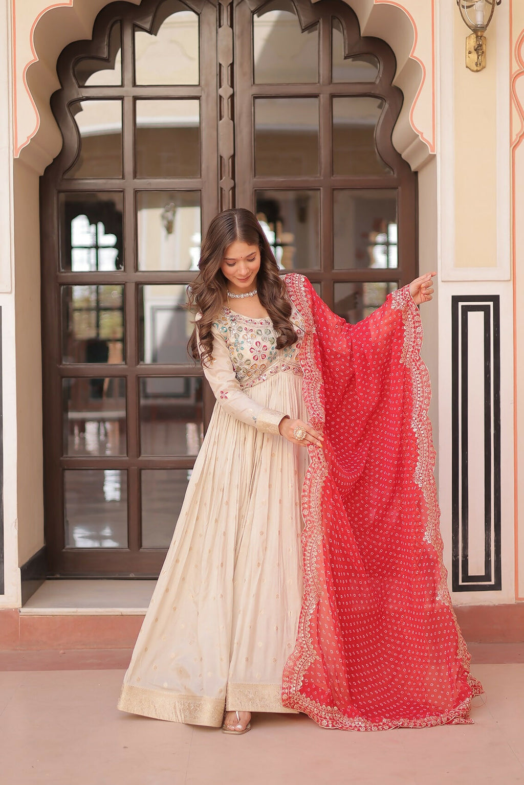 Joban Fashion Red Jacquard Sequence Embroidery Work Kurta Set