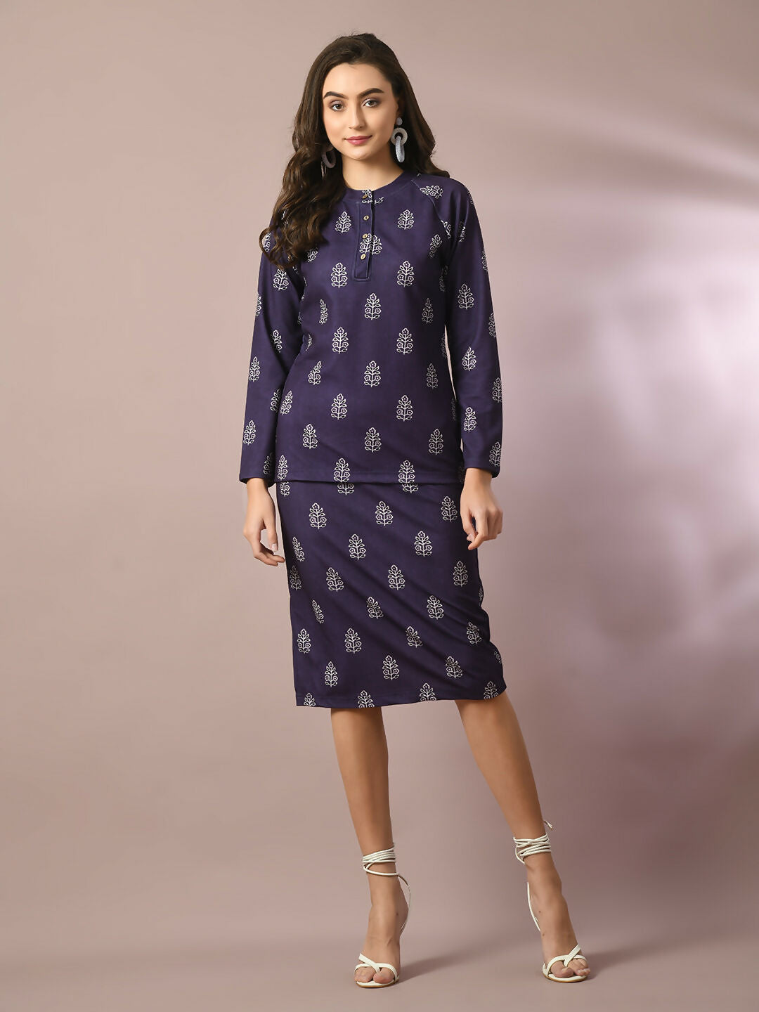 Myshka Women's Navy Blue Embellished Raglan Sleeve Party Top