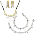 AanyaCentric Gold-Polished Mangalsutra Pendant Earring Set & Silver Plated Anklet