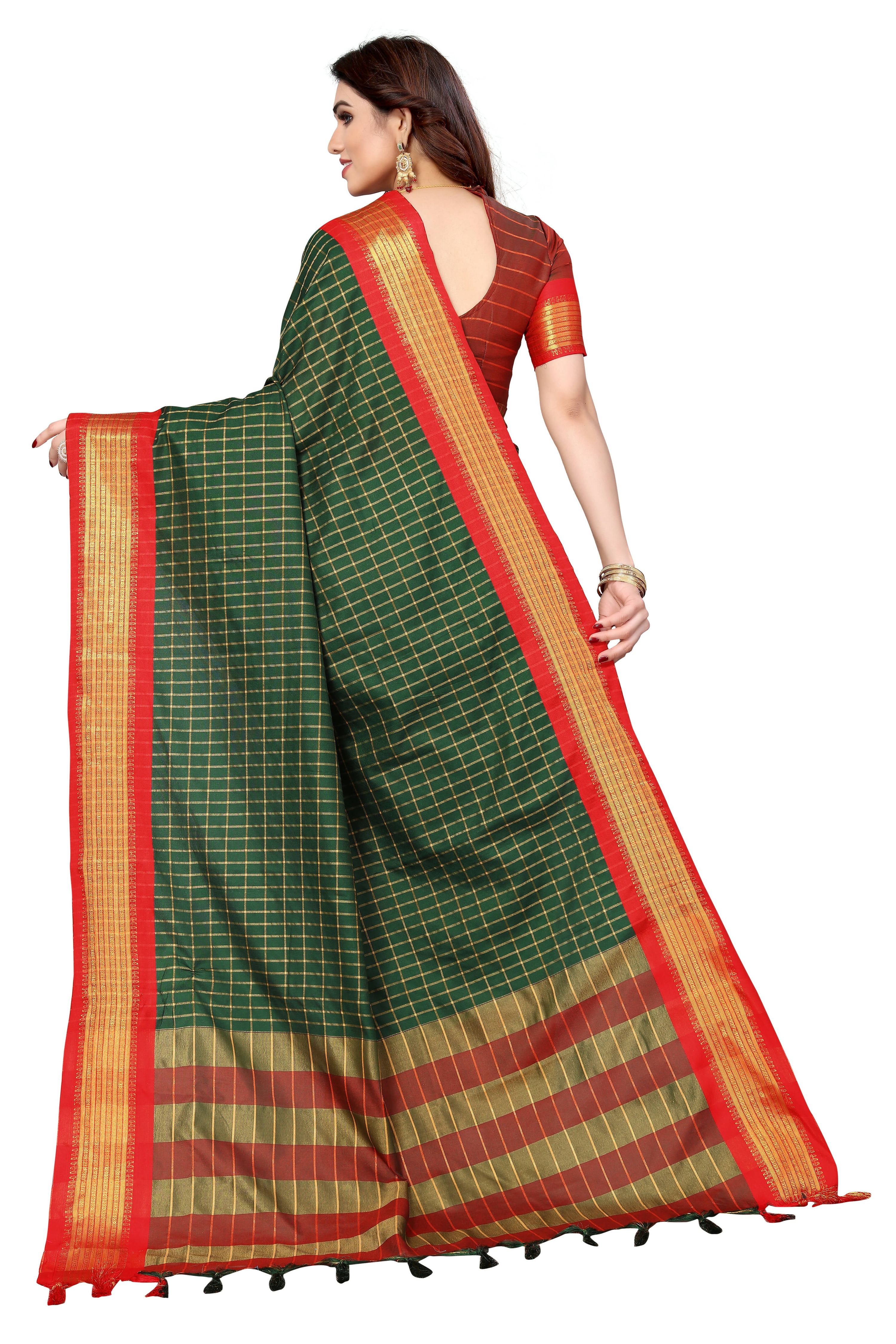 Vamika Weaving Green Cotton Silk Saree