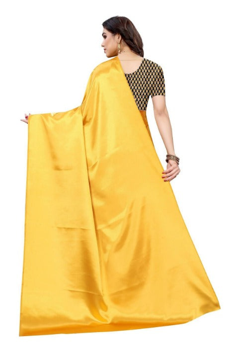 Vamika Plain Yellow Satin Saree (SATIN GLORY Yellow)