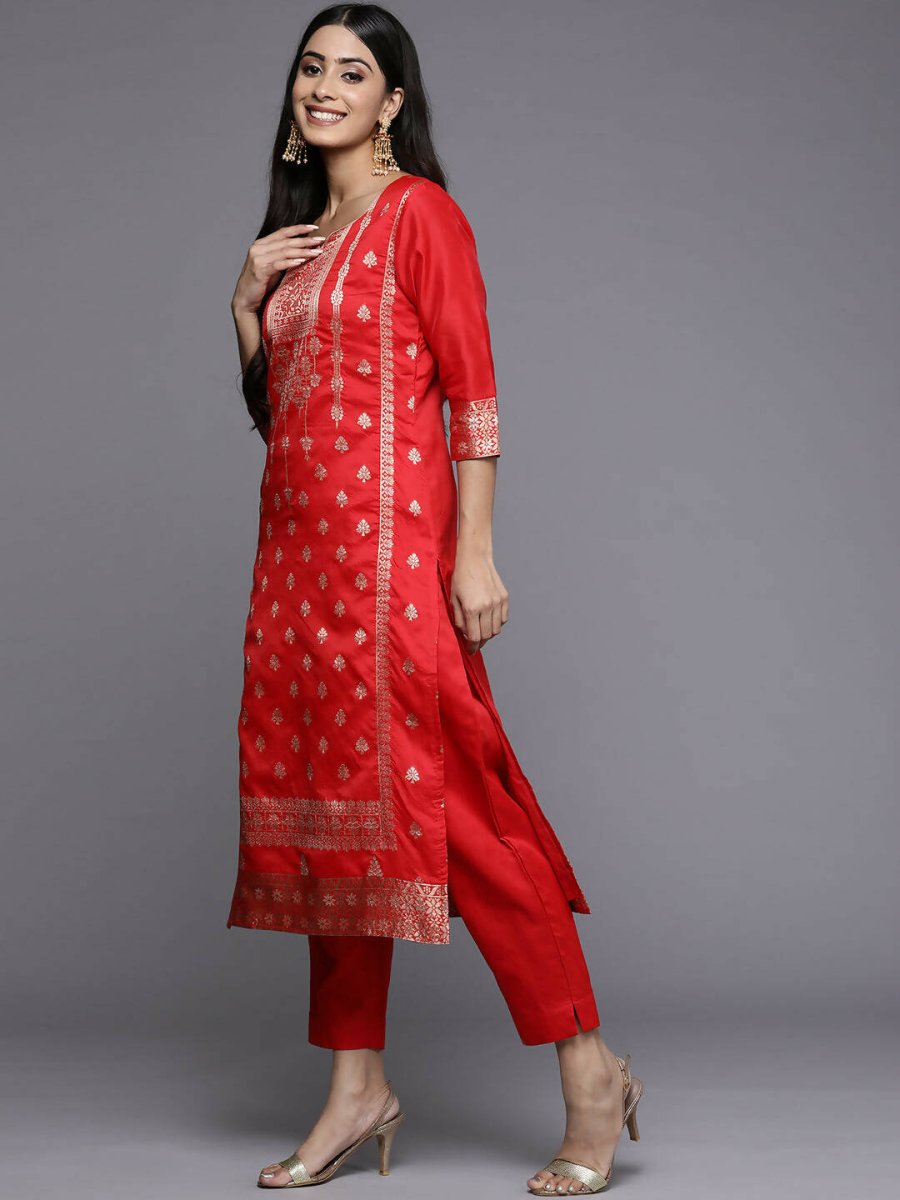 Ahalyaa Women Red Ethnic Motifs Kurta with Trousers