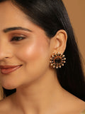 Nuyug 22K Gold Plated Faux Smoky Quartz & Crystal Studded Contemporary Floral Studs