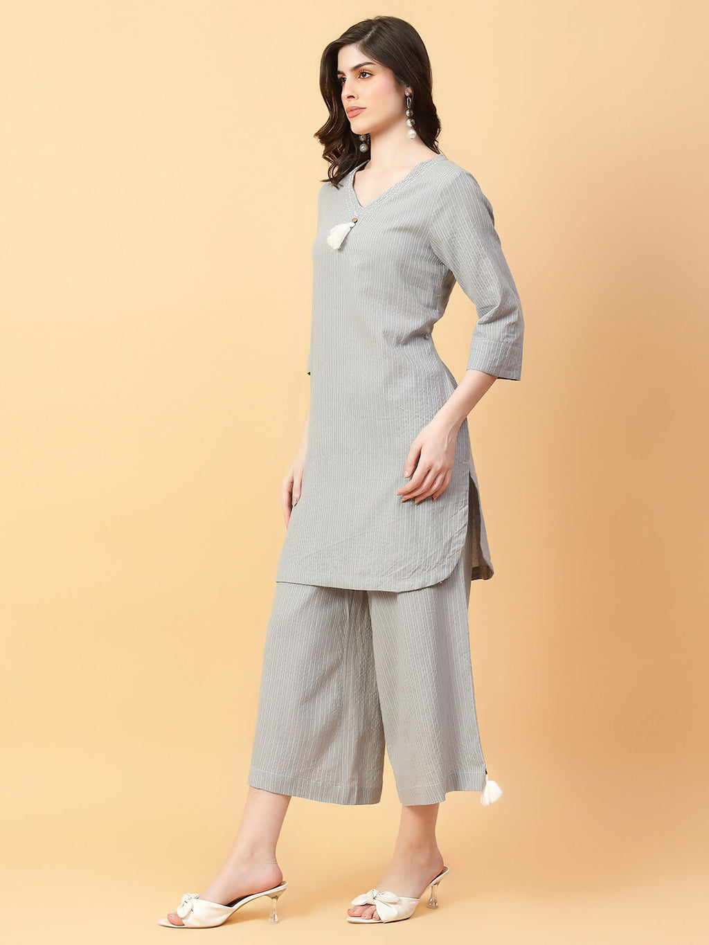 Joban Fashion Grey Cotton Khatha & Hand Work Co-ord Set