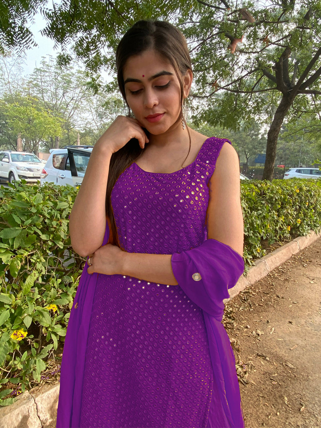 Partywear Designer Purple Georgette Palazzo Suit - Anbazaar