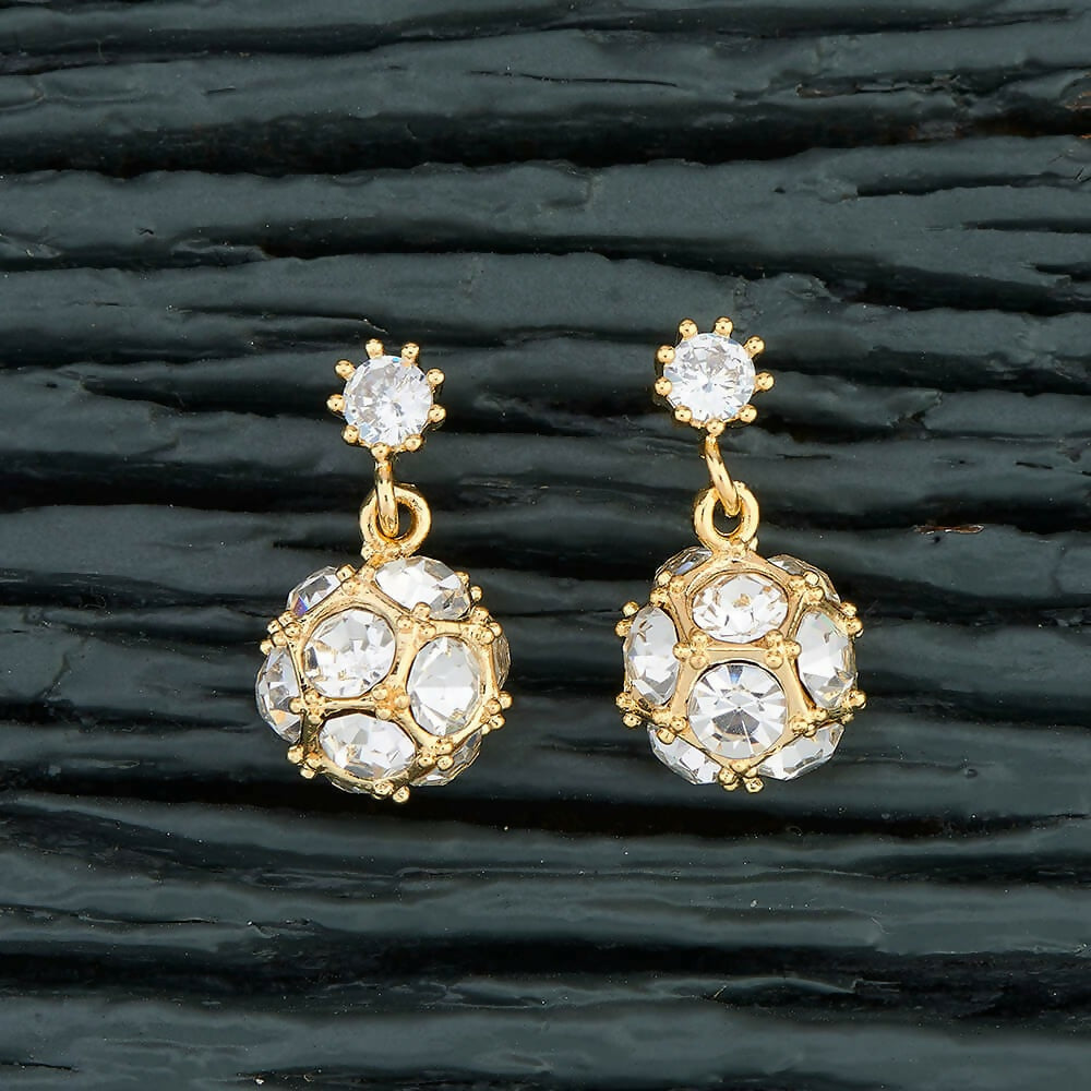 Joban Fashion Women Brass Golden White Ad Earrings