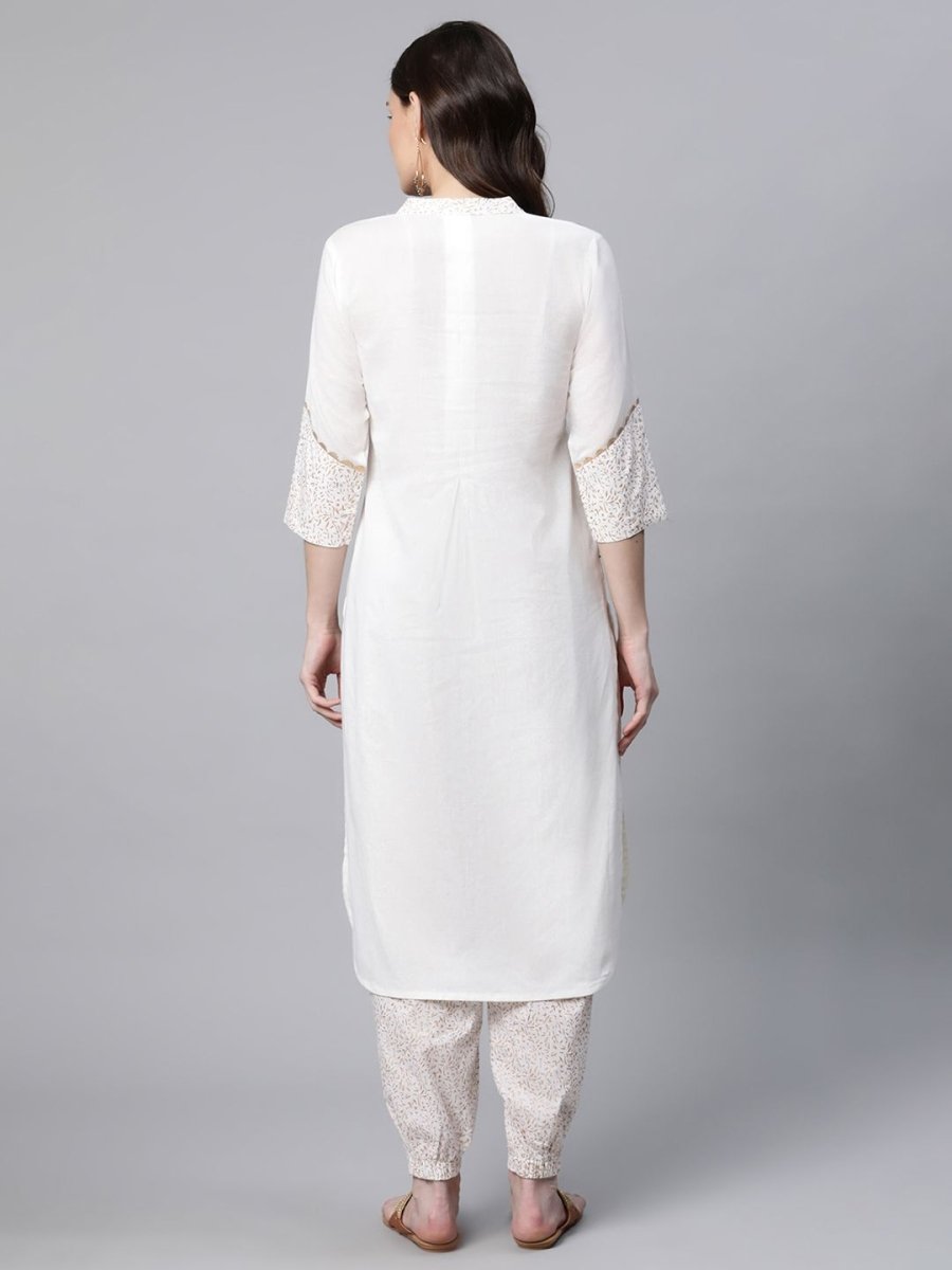 Ahalyaa Women Offwhite Pure Cotton Printed Kurta With Trousers