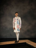 Off White Aqua Hand Embroideried Indowestern Sherwani by Hilo Design