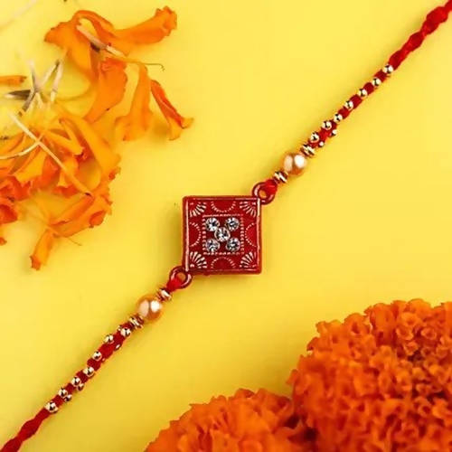 Sleek American Diamond Rakhi And Almond Treat Chocolate
