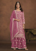 Faux Georgette Pink Embroidered Festive Salwar Suit - Emponline