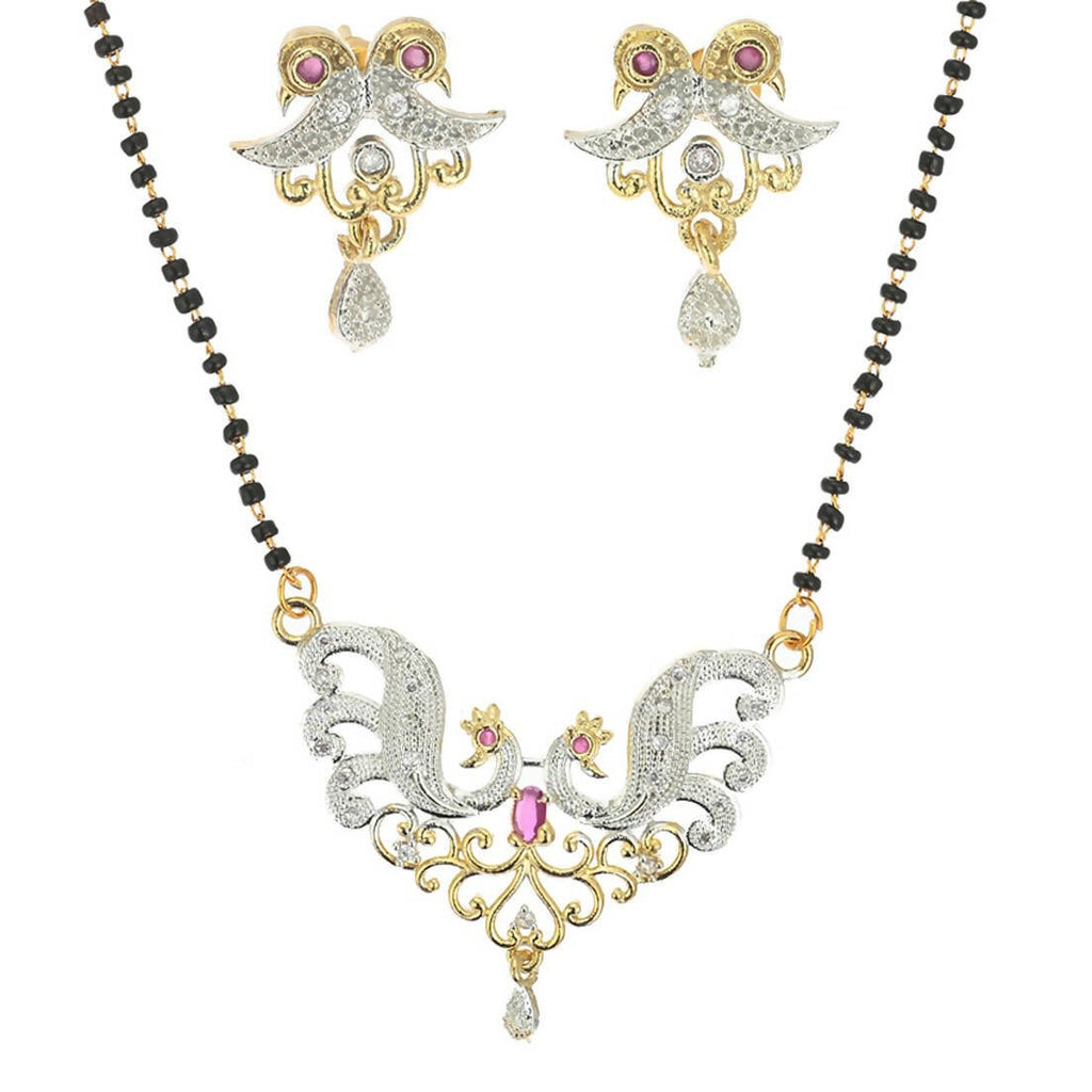 AanyaCentric Gold-Polished Mangalsutra Pendant Earring Set & Silver Plated Anklet