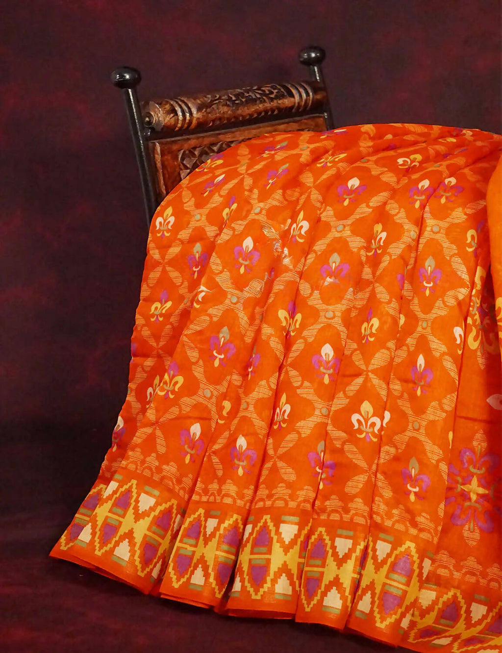 Orange All Over Printed Semi Chanderi Saree By Gayathri Reddy Designer Studio