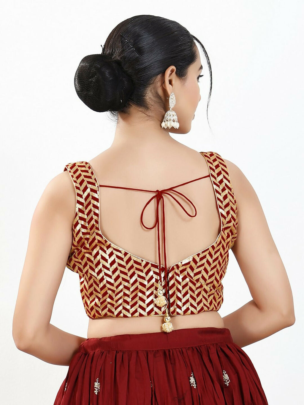 Joban Fashion Maroon Silk Padded Blouse With Sweetheart Neck Sleeveless