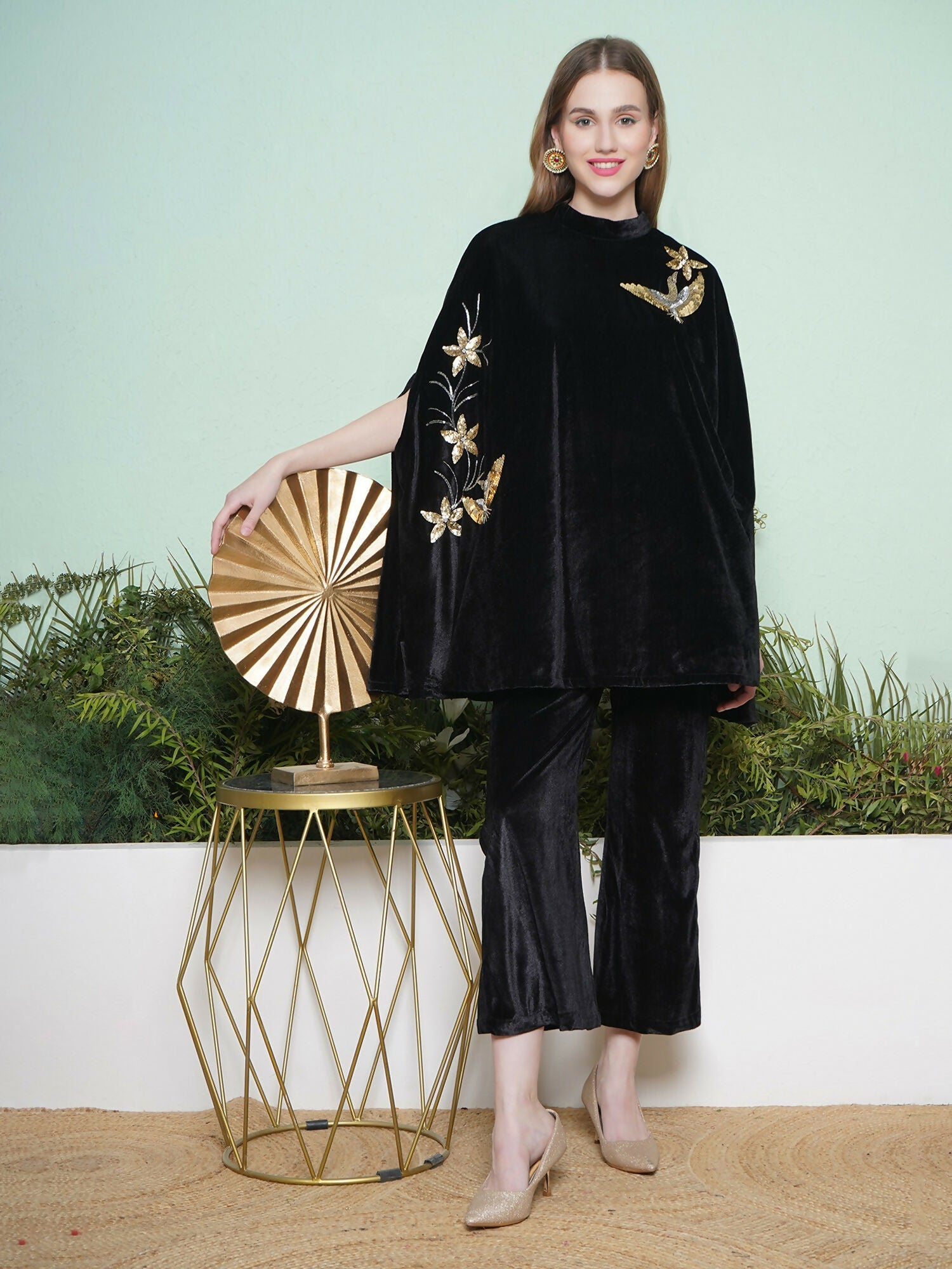 Joban Fashion Black Hand Embellished Cape Style Kurta with Bellbottom Pants