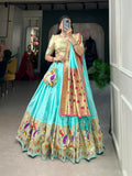 Vastranavya Traditional Jacquard Silk Paithani Lehenga Choli - Sky Blue