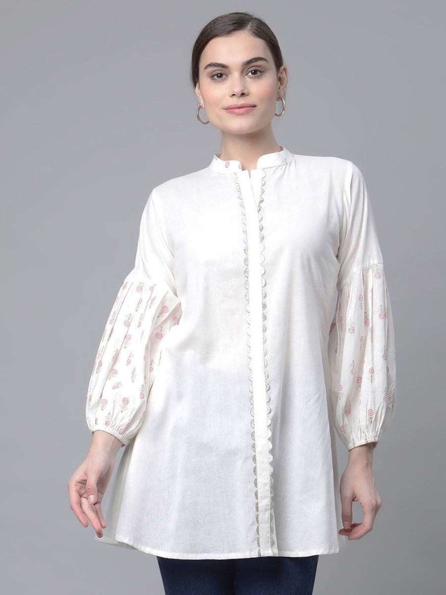 Ahalyaa Off White Pure Cotton Printed Tunic