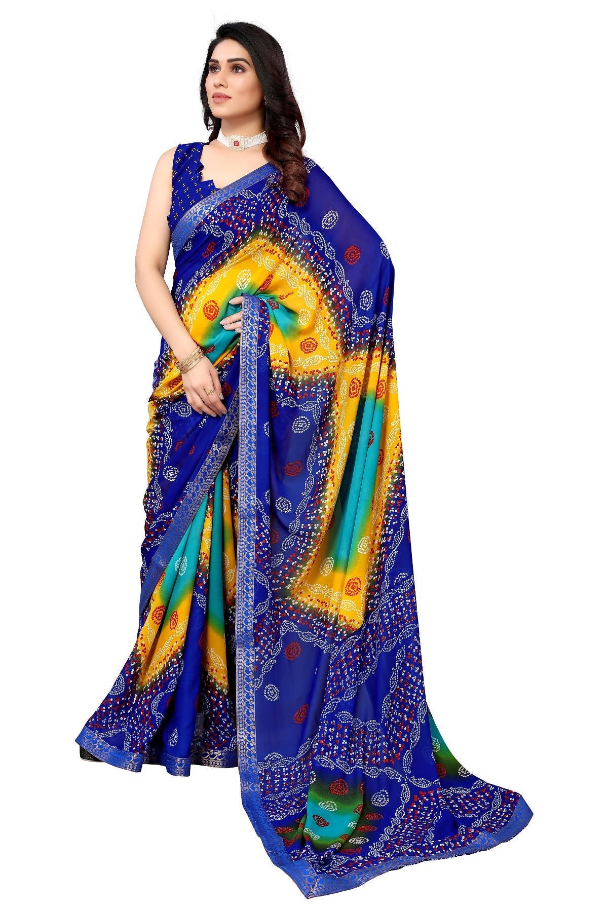 Vamika Ethnic Fire Blue Printed With Lace Saree