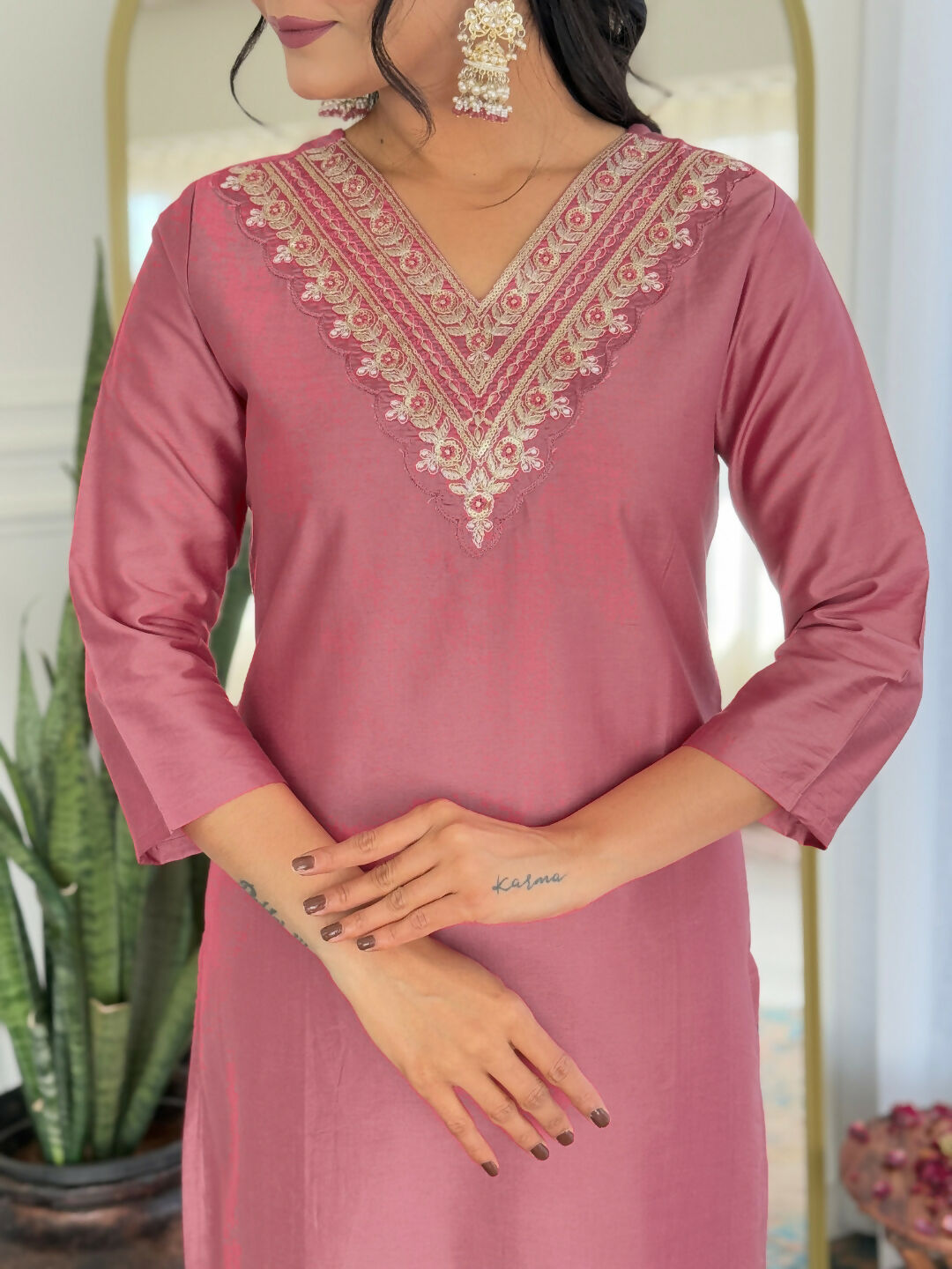The52 Gajri Women's Beautiful Embroidered Rayon Fabric with Straight Kurta, Pant and Dupatta Set
