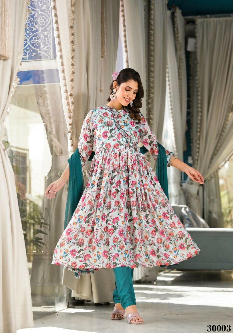 Designer Stylish Mid Night Blue Rubi Silk Stitched Suit With Dupatta - Kiyara