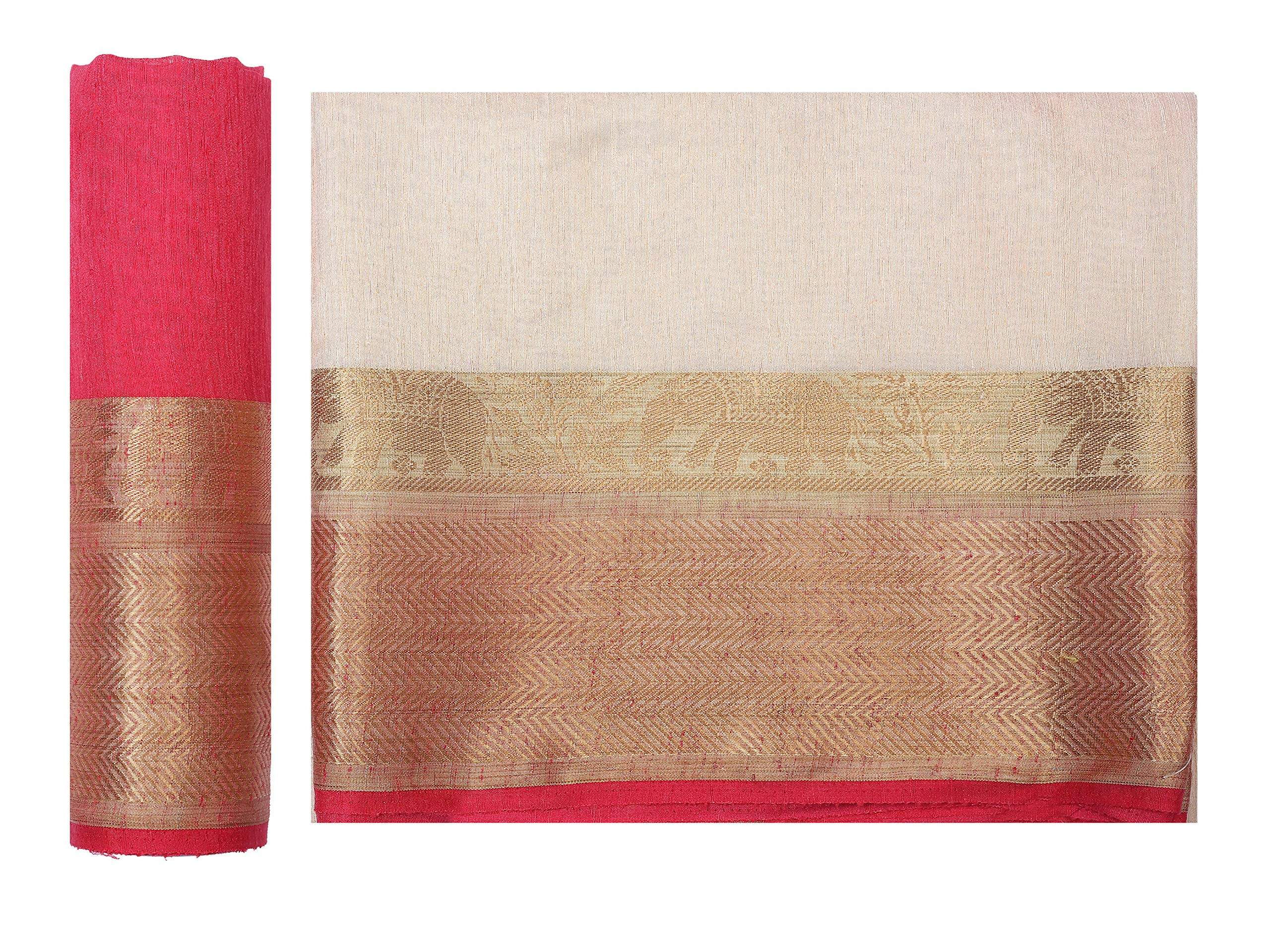 Mimosa Women's Beige Kanchipuram Linen Saree