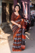 Orange Linen Blend Ethnic Motifs Saree with Unstitched Blouse - Hiral Fashion