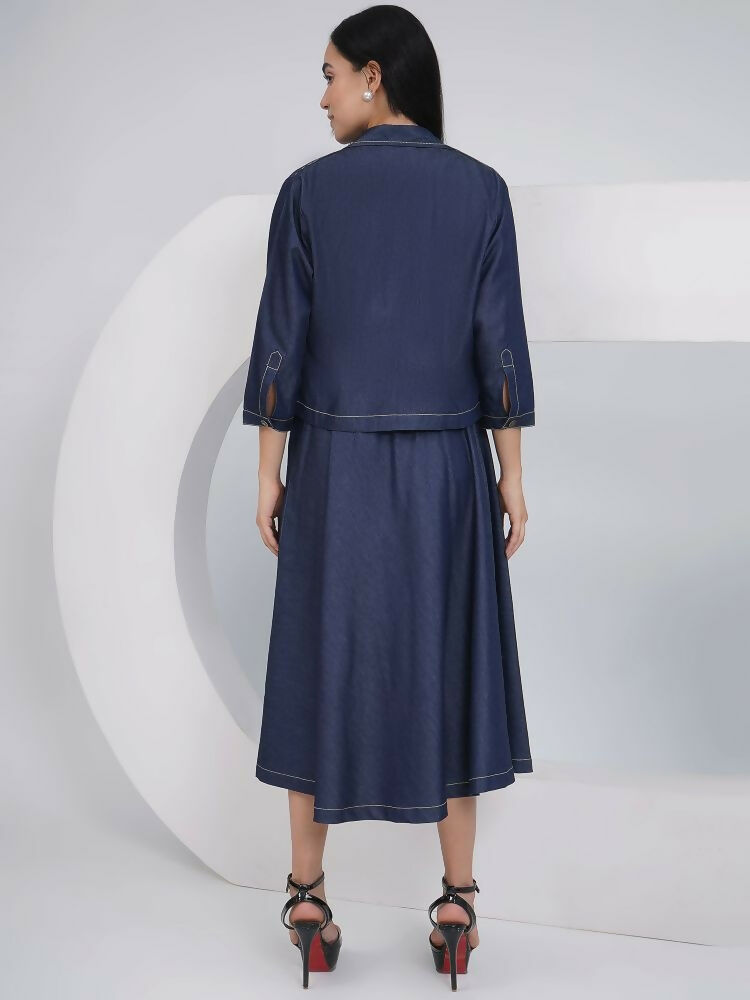 Joban Fashion Black Cotton Denim A Line Skirt With Inner And Jacket