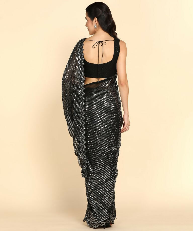 Dishitha Creation Indian Women's Designer Georgette Sequence Saree - Black
