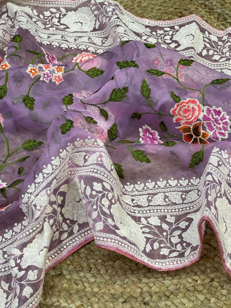Vamsee Foolwarii Lavender Organza Saree