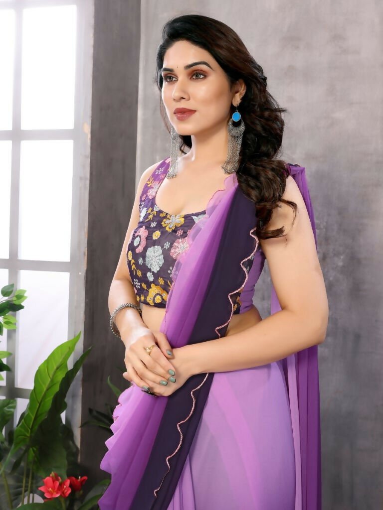 Aafreen Partywear Designer Light Purple Georgette Fancy Saree