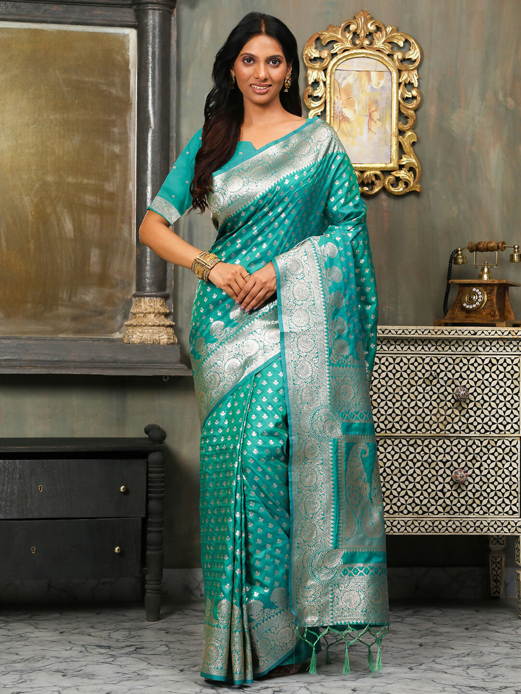 Shree Shyam Fashion Banarasi Silk Rama Green Saree