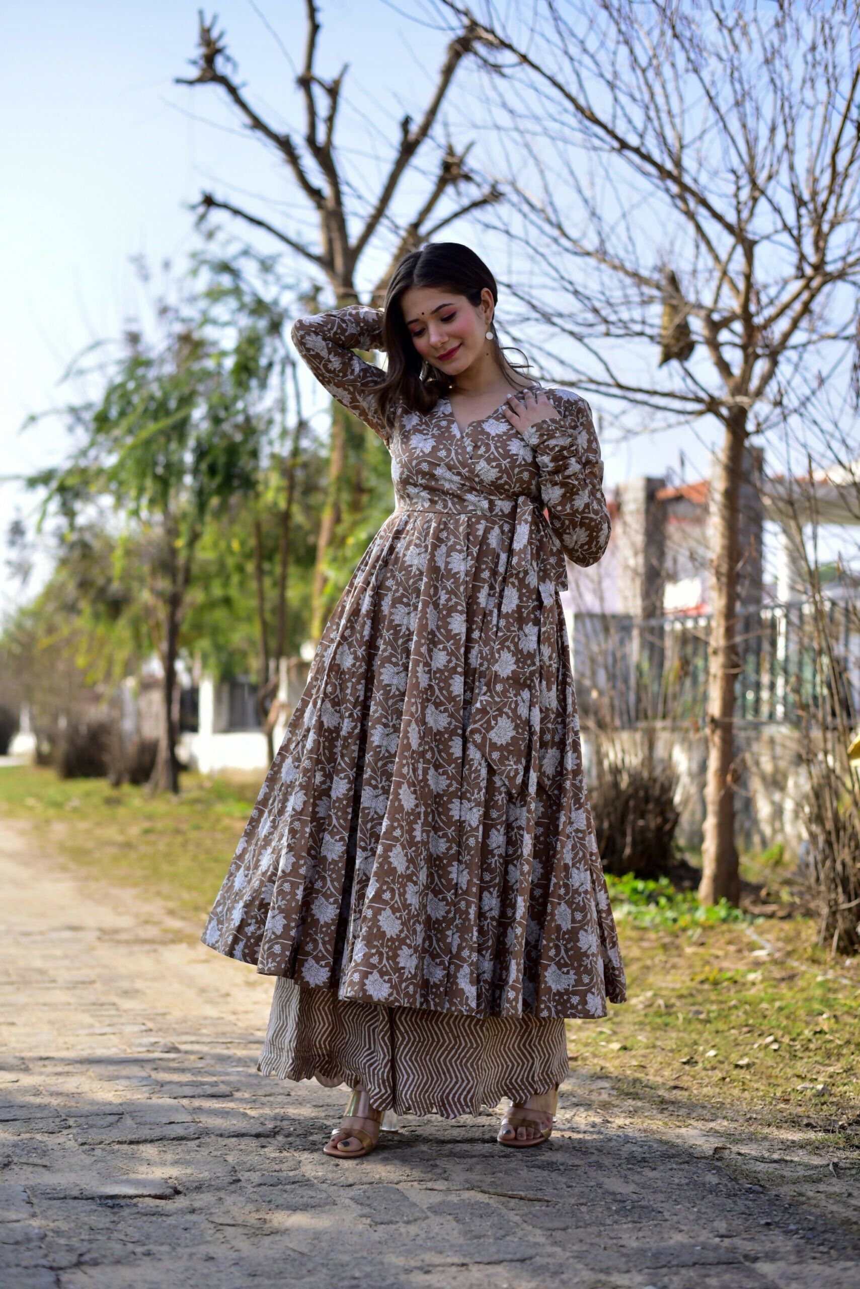 Jyoti Fashion Women's Coffee Cotton Silk Heavy Digital Printed Kurta Plazo Set