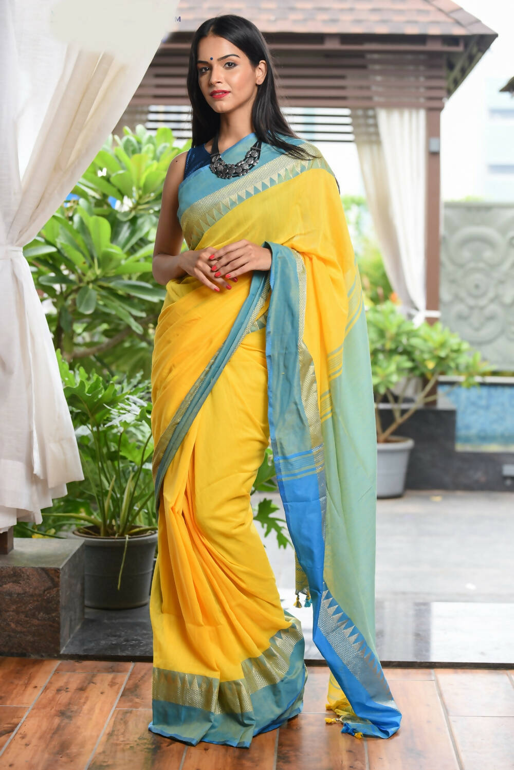 Very Much Indian Pure Cotton Handloom Saree With Intricate Borders - Yellow