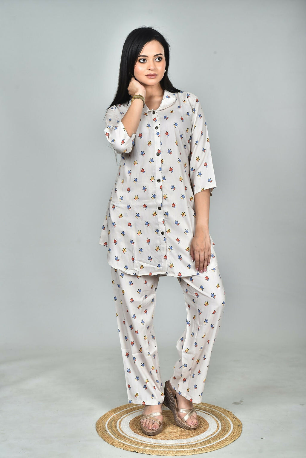 Morchari Digital Print Semi Muslin Co-Ord Set Top & Trouser-Multicolor