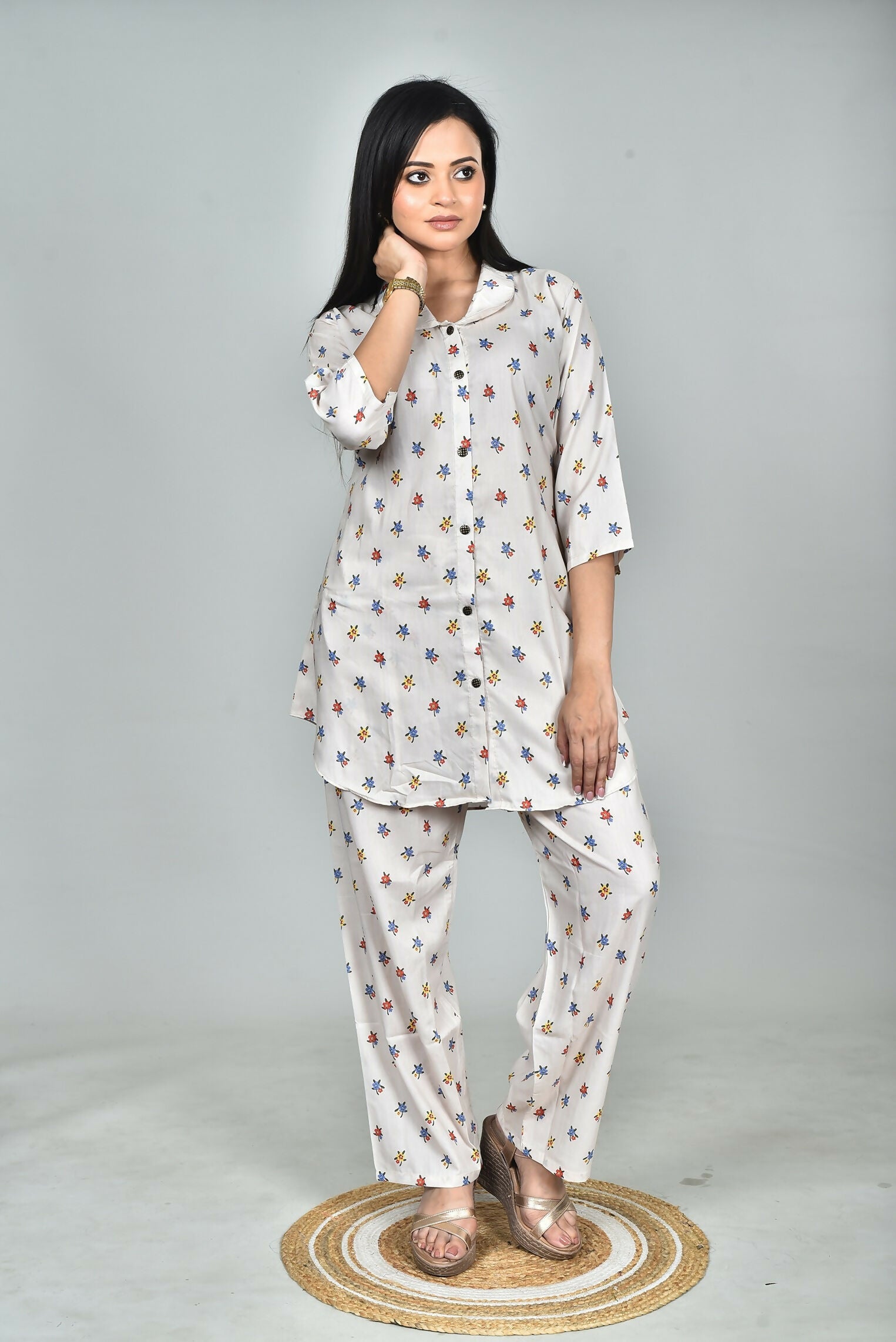Morchari Digital Print Semi Muslin Co-Ord Set Top & Trouser-Multicolor
