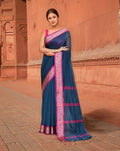 Joban Fashion Women Blue & Pink Trendy Cotton Saree