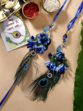 NVR Women & Men Set of 2 Blue Peacock Design Bhaiya Bhabhi Rakhi With Roli Chawal