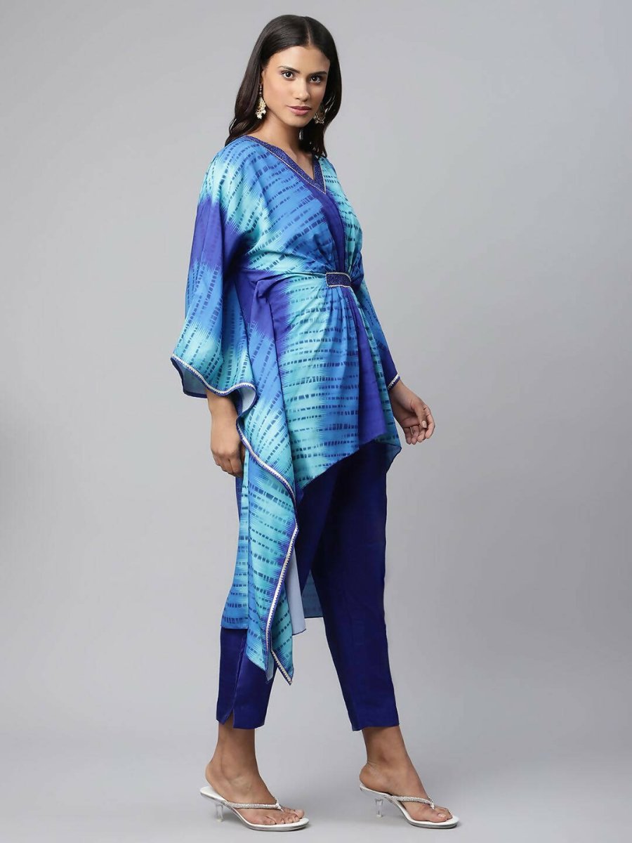 Ahalyaa Women Royal Blue Crepe Digital Printed Kaftan Kurta