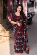 Red Linen Blend Ethnic Motifs Saree with Unstitched Blouse - Hiral Fashion
