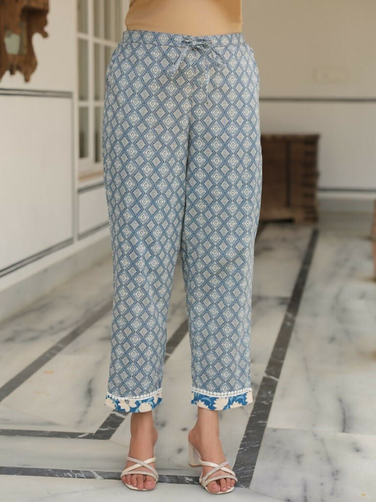 Aramya Kaftan Soft Cotton Floral Print Women's Kurta Set - Blue