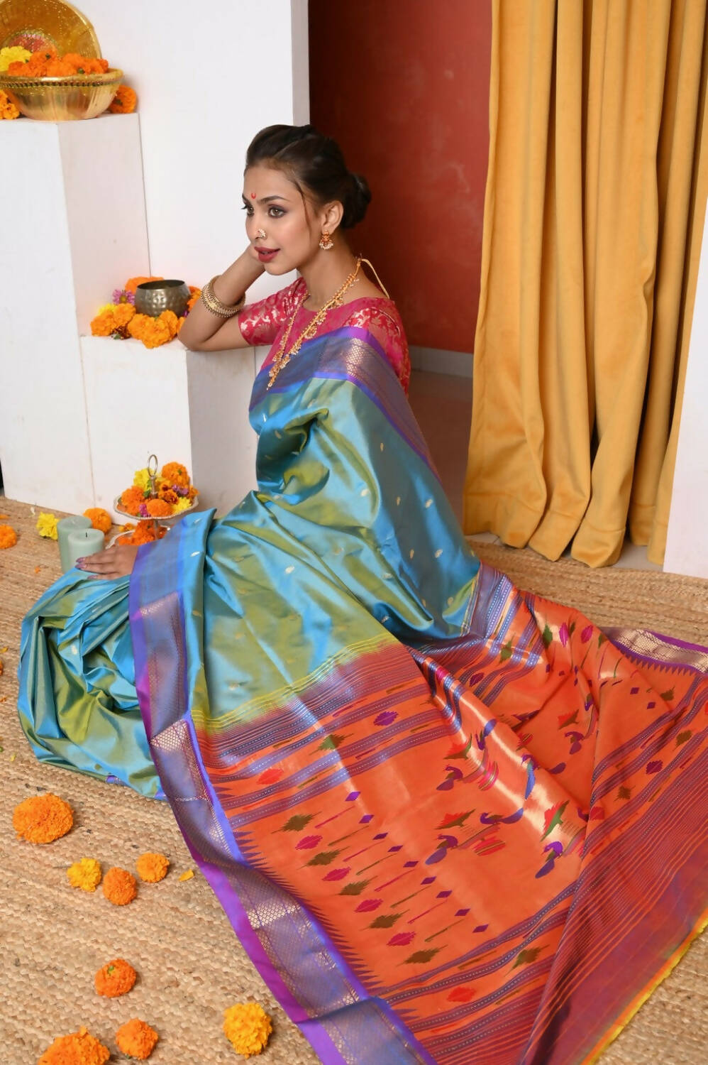 Very Much Indian Authentic Dual Tone Powder Blue Paithani