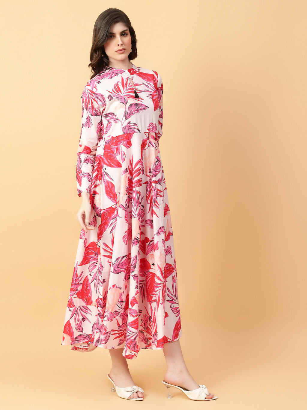 Joban Fashion Red Cotton Printed & Hand Work Dress