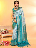 Joban Fashion Sky Blue & Rama Plain With Weaving Border Banarasi Silk Sarees