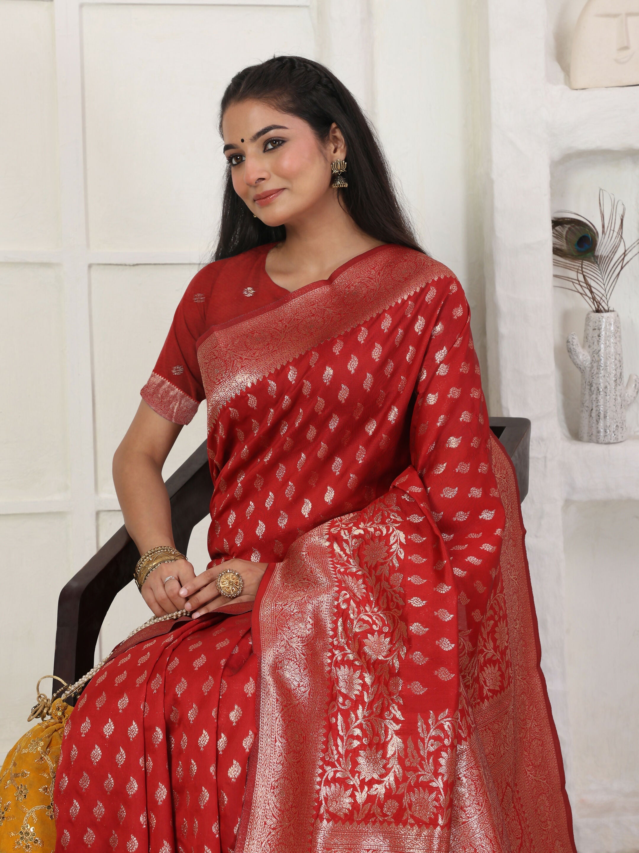 Shree Shyam Fashion Lichi Silk Red Saree