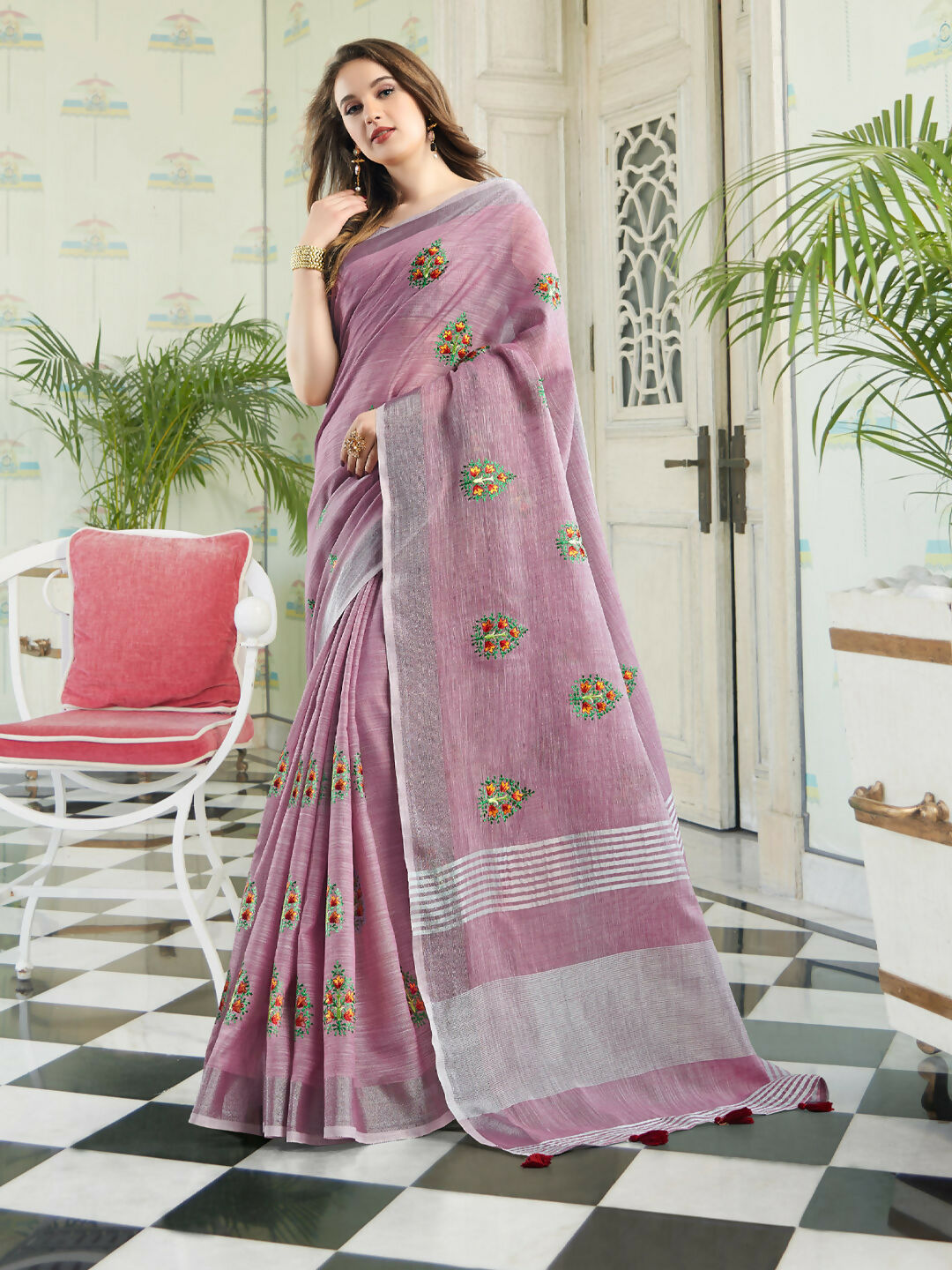 Shree Shyam Fashion Linen Light Purple Saree
