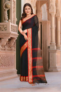 Joban Fashion Women Black Red Trendy Cotton Saree