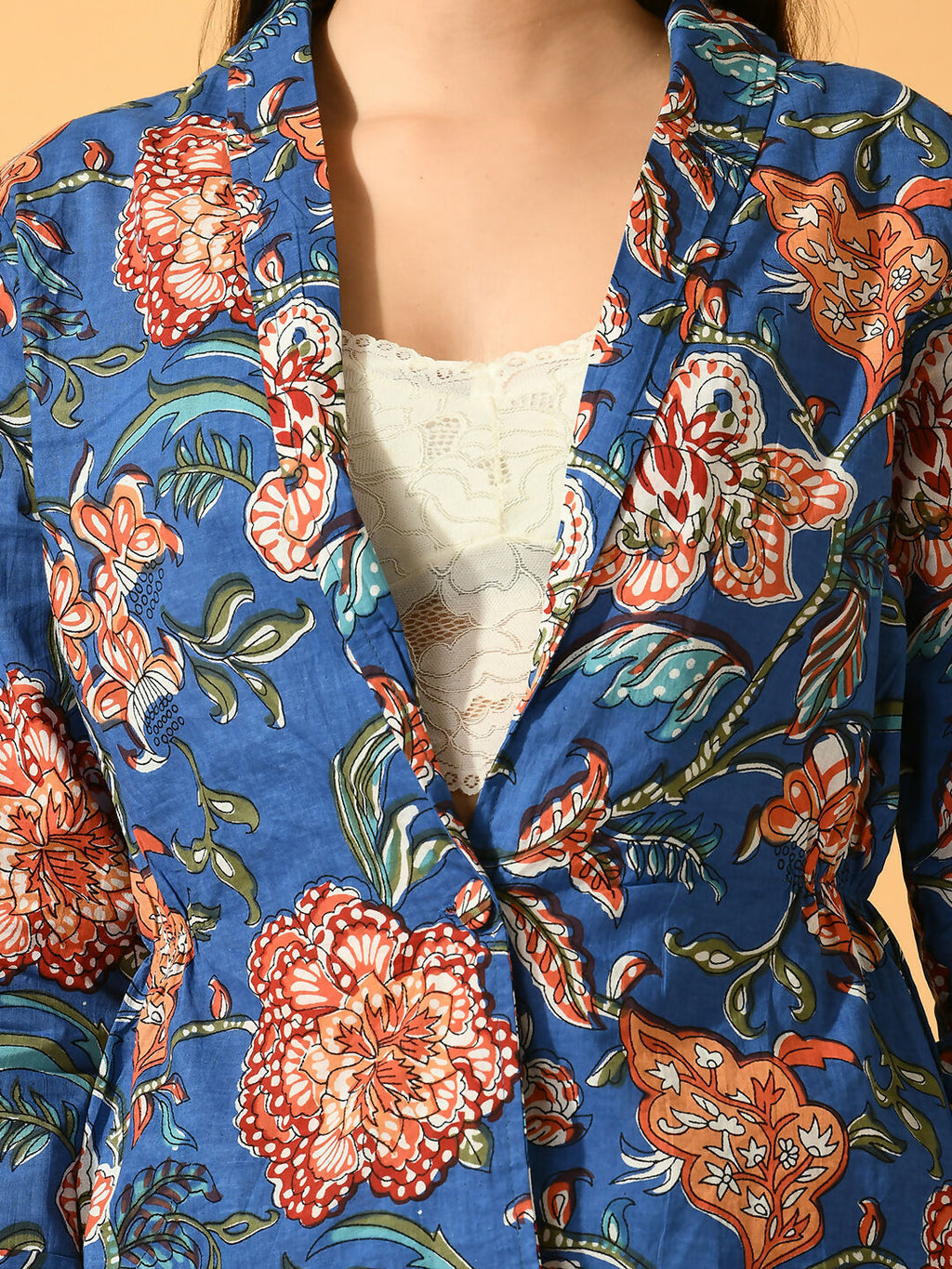 Myshka Women's Blue Printed Coat With Trousers