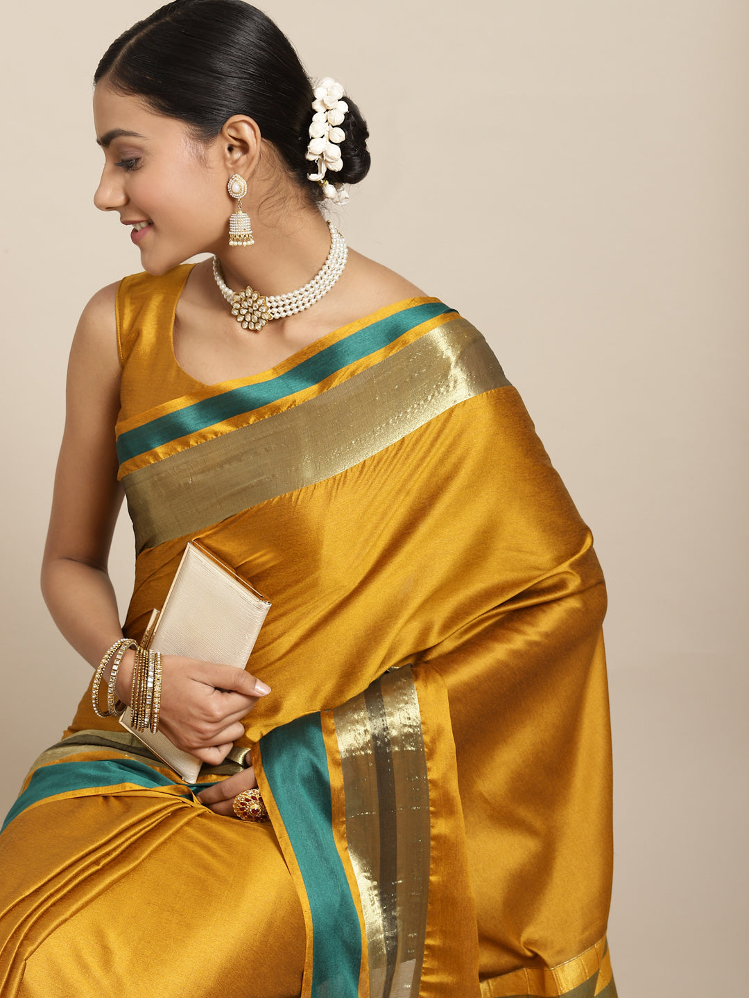 Saree Mall Mustard Zari Silk Blend Uppada Saree